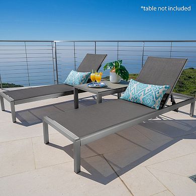 Chaise Lounge (Set of 2) Gray Mesh Loungers with Aluminum Frame