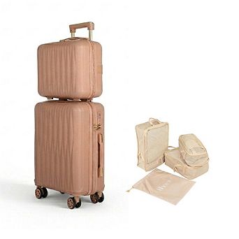 Ms. Jetsetter 2 pc Expandable Luggage Set with Bonus Shoe Bag & 3 pc Packing Cube Set