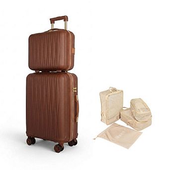 Ms. Jetsetter 2 pc Expandable Luggage Set with Bonus Shoe Bag & 3 pc Packing Cube Set