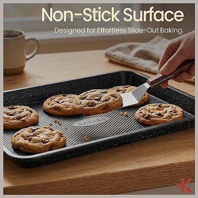 Baking Pan Set of 3 Nonstick Cookie Sheets Durable Oven Safe Bakeware