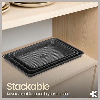 Baking Pan Set of 3 Nonstick Cookie Sheets Durable Oven Safe Bakeware