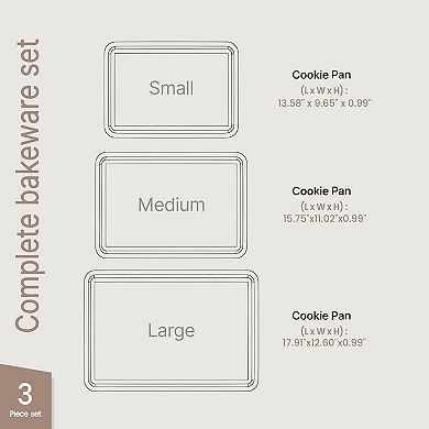 Baking Pan Set of 3 Nonstick Cookie Sheets Durable Oven Safe Bakeware