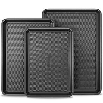 Baking Pan Set of 3 Nonstick Cookie Sheets Durable Oven Safe Bakeware