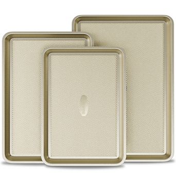 Baking Pan Set of 3 Nonstick Cookie Sheets Durable Oven Safe Bakeware
