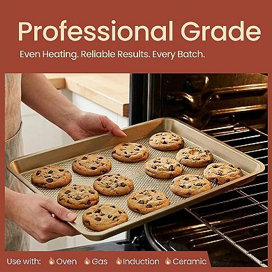 Nonstick Carbon Steel Baking Pan Set of 2 Oven Safe Stackable Cookie Trays