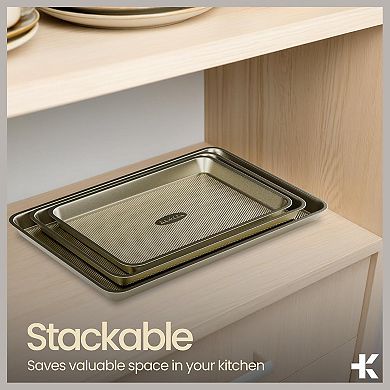 Nonstick Carbon Steel Baking Pan Set of 2 Oven Safe Stackable Cookie Trays