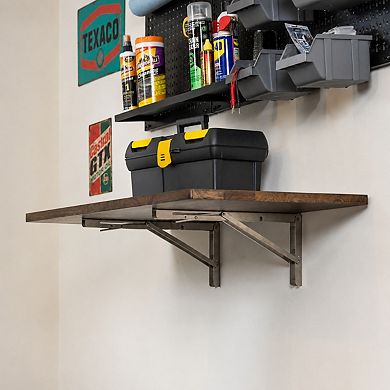 Wakefield Foldable Workbench - Dark Wood Tabletop with Stainless Brackets