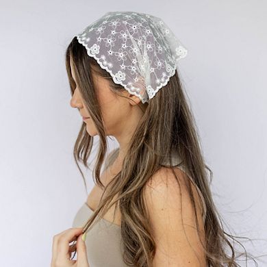 Headbands of Hope Delicate Lace Headscarf - White