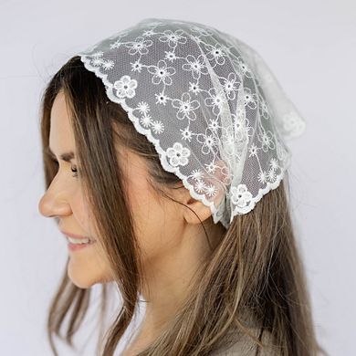 Headbands of Hope Delicate Lace Headscarf - White