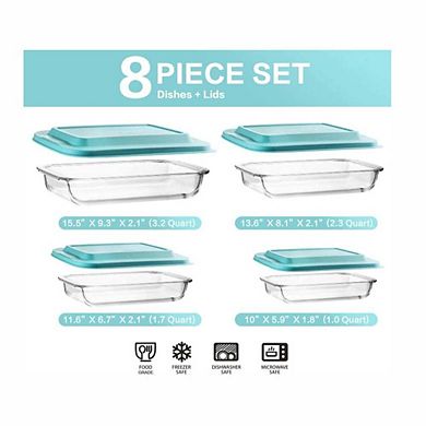 8 Piece Deep Glass Baking Dish Set with Lids Rectangular