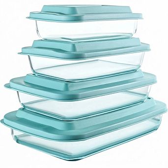 8 pc Deep Glass Baking Dish Set with Lids Rectangular