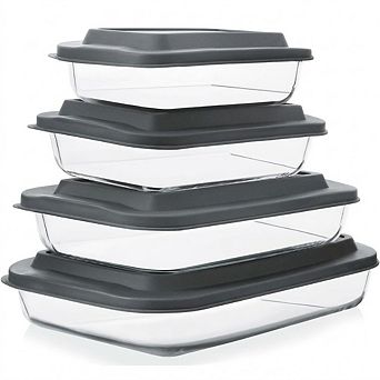 8 pc Deep Glass Baking Dish Set with Lids Rectangular