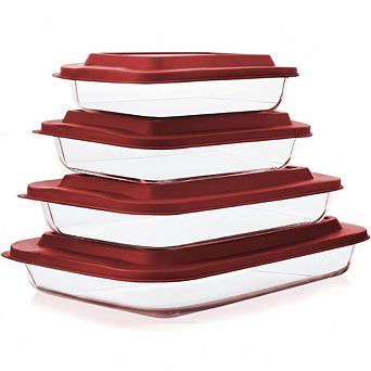 8 pc Deep Glass Baking Dish Set with Lids Rectangular