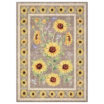 Sunflowers Farmhouse Area Rugs, Washable Country Nursery Boho Botanical Non Slip Runners Carpet