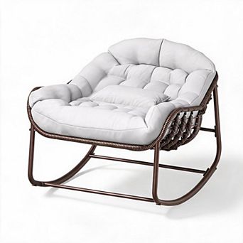 Extra-Large Outdoor Papasan Egg-Shaped Rocking Chair-Comes with a Thickened Waterproof Cushion
