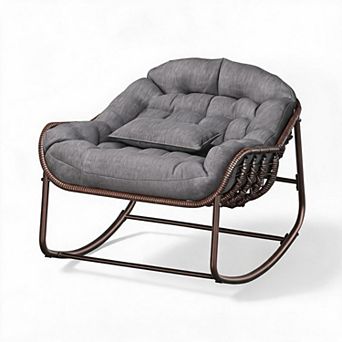 Extra-Large Outdoor Papasan Egg-Shaped Rocking Chair-Comes with a Thickened Waterproof Cushion