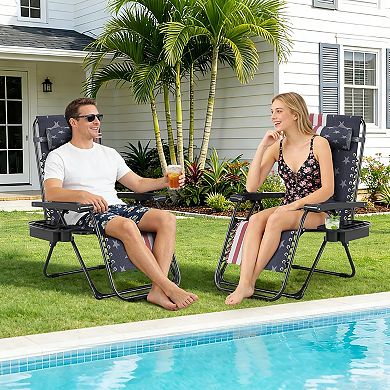 2-piece outdoor lounge chair set, complete with backrests and cup holders