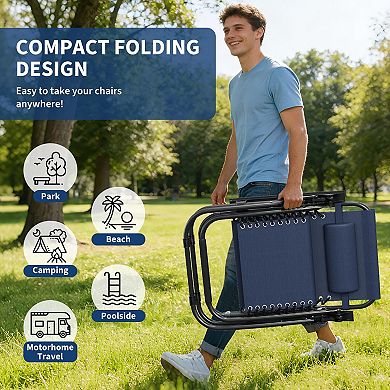 2-piece outdoor lounge chair set with backrest and cup holder