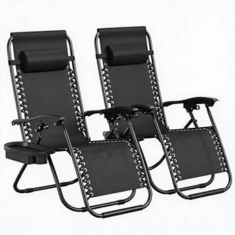 2 pc outdoor lounge chair set with backrest and cup holder