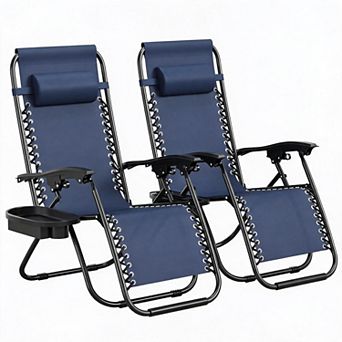2 pc outdoor lounge chair set with backrest and cup holder