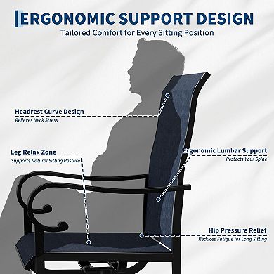2 outdoor swivel rocking chairs with high backs