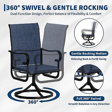2 outdoor swivel rocking chairs with high backs