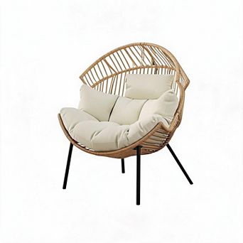 Extra-large ergonomic rattan rocking chair, complete with a back cushion and a thick seat cushion
