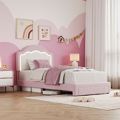 Fleece Upholstered Platform Bed Frame for Kids, No Box Spring Needed
