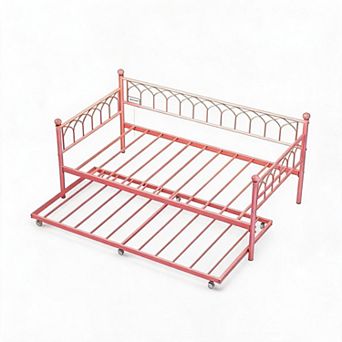 Twin Size Daybed with Trundle, Metal Sofa Bed Frame with RGB LED Lights & Charging Station