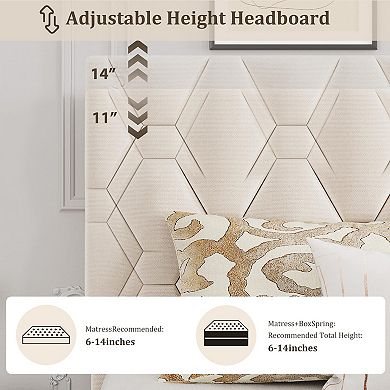 Modern Upholstered Platform Bed Frame with Adjustable Fabric Headboard - Strong Wood Slat Support