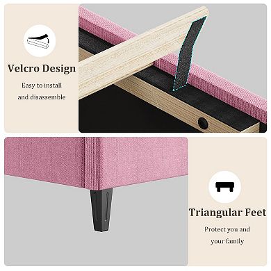 Modern Upholstered Platform Bed Frame with Adjustable Fabric Headboard - Strong Wood Slat Support