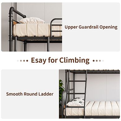Twin Over Full Size, Space Saving Bunk Bed with High Guardrail and Ladder, Heavy Duty Metal Bunk Bed