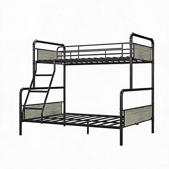 Twin Over Full Size, Space Saving Bunk Bed with High Guardrail and Ladder, Heavy Duty Metal Bunk Bed