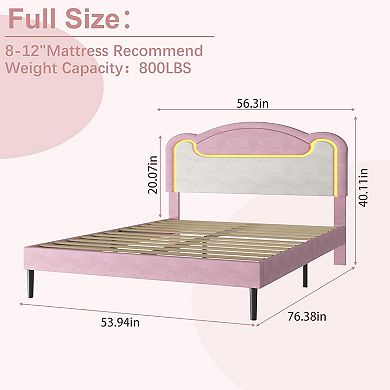 Kids Upholstered Soft Bed with LED Lights,without Drawers