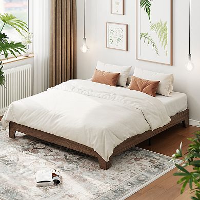 Farmhouse Platform Bed with Reinforced Slats & Center Support, No Box Spring Needed