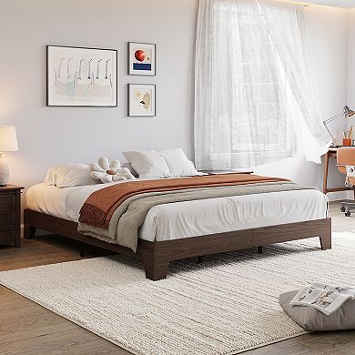 Farmhouse Platform Bed with Reinforced Slats & Center Support, No Box Spring Needed