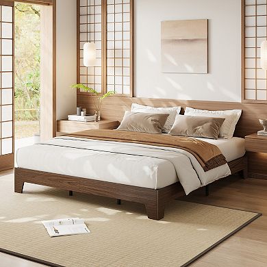 Farmhouse Platform Bed with Reinforced Slats & Center Support, No Box Spring Needed