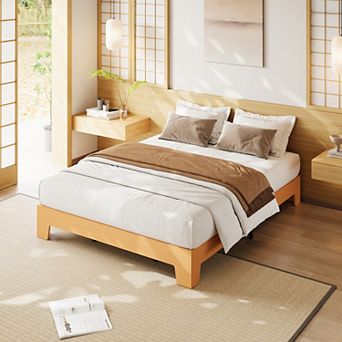Farmhouse Platform Bed with Reinforced Slats & Center Support, No Box Spring Needed