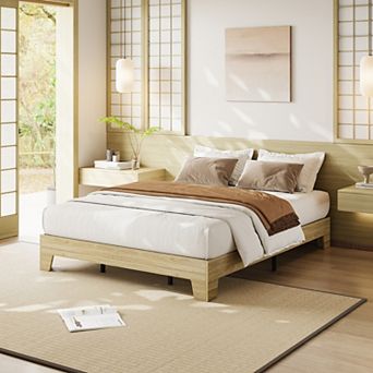 Farmhouse Platform Bed with Reinforced Slats & Center Support, No Box Spring Needed