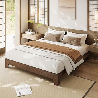 Farmhouse Platform Bed with Reinforced Slats & Center Support, No Box Spring Needed