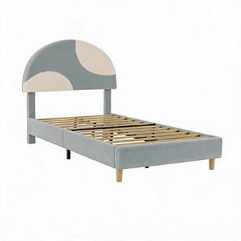 Modern Cloud-Shaped Fleece Bed with Wooden Slats, No Box Spring Required and Easy Assembly