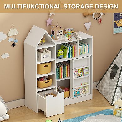43" Baby Book Shelves with 7 Storage Cubbies and Movable Drawer