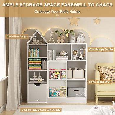 43" Baby Book Shelves with 7 Storage Cubbies and Movable Drawer