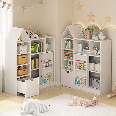 43" Baby Book Shelves with 7 Storage Cubbies and Movable Drawer