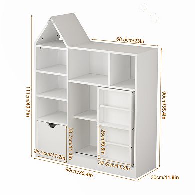 43" Baby Book Shelves with 7 Storage Cubbies and Movable Drawer