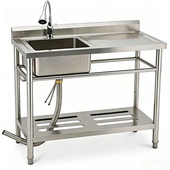 Stainless Steel Utility Sink with Countertop, Single Bowl, 40×24×36 Inch