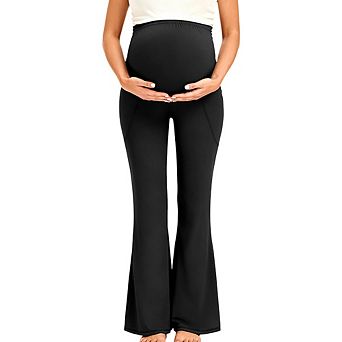 Maternity High Waist Belly Support Bell Pants Soft Stretchy Casual Pregnancy Pant with Side Pockets