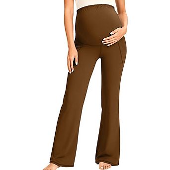 Maternity High Waist Belly Support Bell Pants Soft Stretchy Casual Pregnancy Pant with Side Pockets