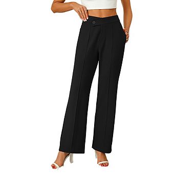 Women High Waist Asymmetric Button Wide Leg Pants Elegant Business Work Office Straight Trouser