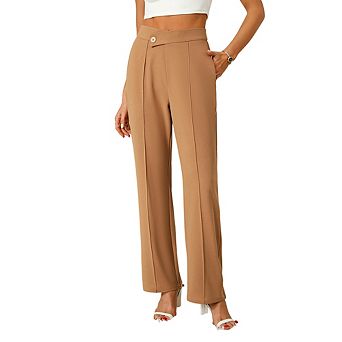 Women High Waist Asymmetric Button Wide Leg Pants Elegant Business Work Office Straight Trouser
